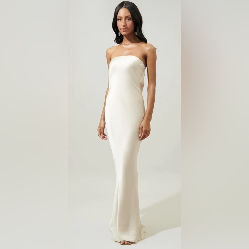 Sugarlips Infinite Strapless Open Back Satin Convertible Maxi Dress Taupe - Picture 2 of 4